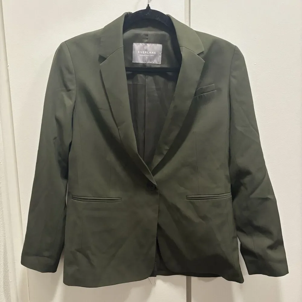 Everlane Women’s Sz 2 100% Wool Italian GoWeave Olive Green Blazer